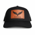 Vintage Outdoors Black Leather Patch Trucker Hat