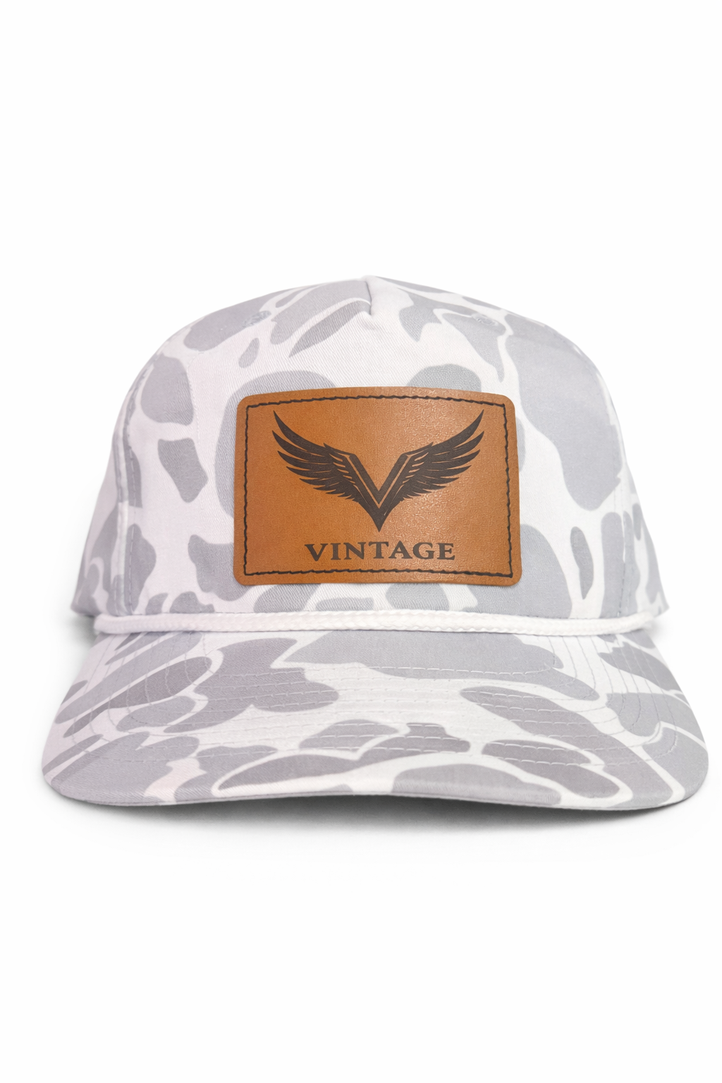 Vintage Outdoors Snow Camo Leather Patch Hat